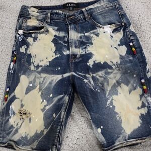 AKOO Men's Distressed Blue Denim Shorts